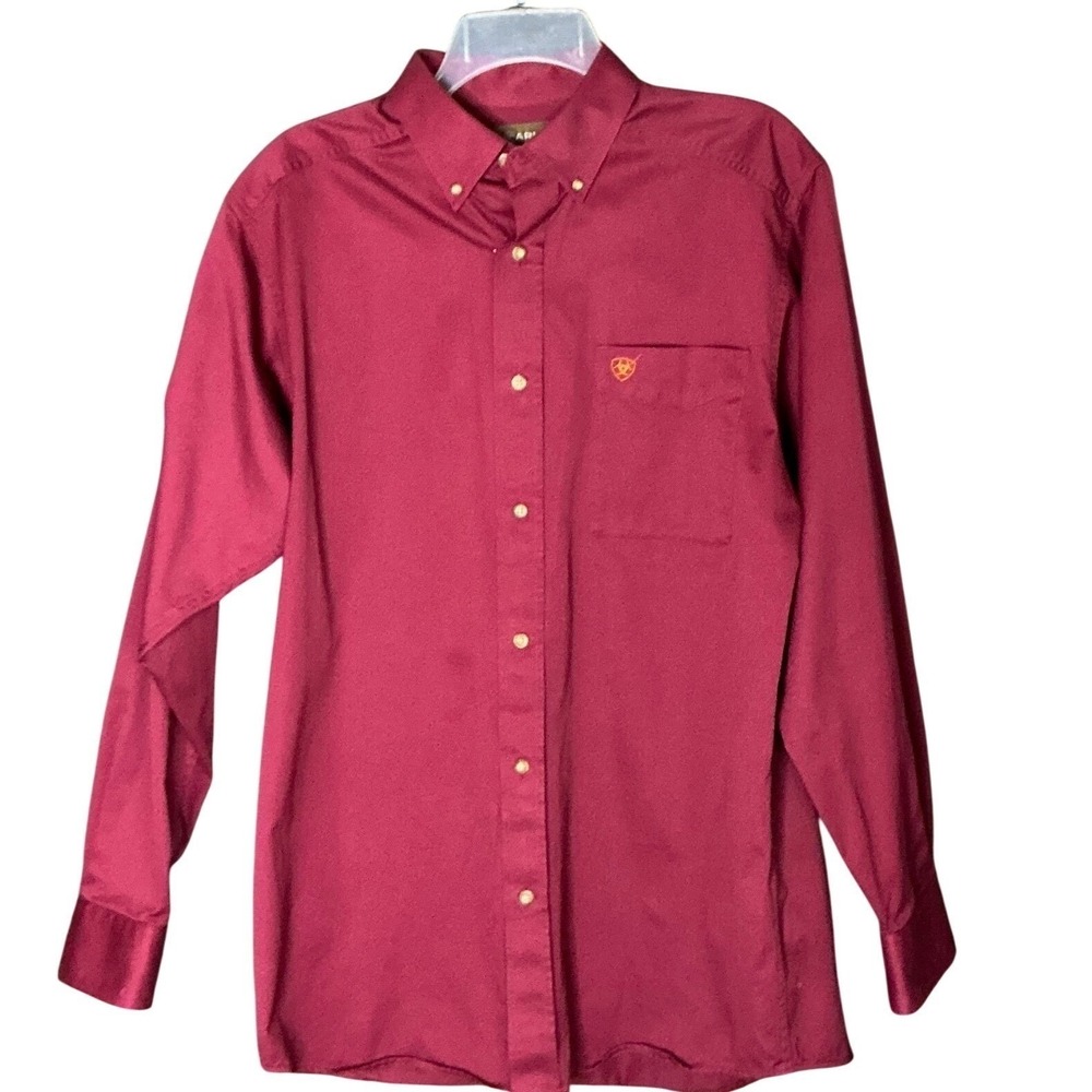 Ariat Mens Burgundy Long Sleeve Button‎ Down Twill Shirt Medium 10012635